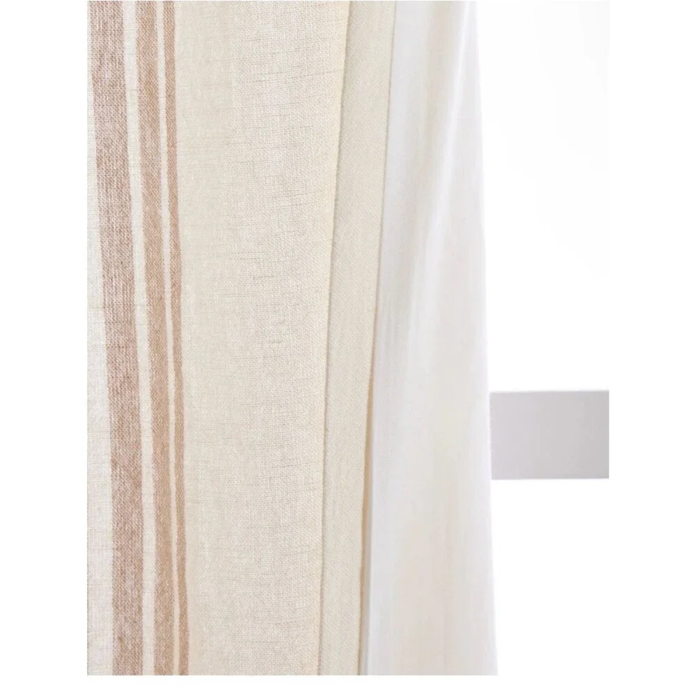 Quince Coastal Stripe Linen Cotton light Filtering Curtain 48 x 96 ivory